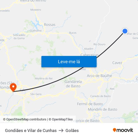 Gondiães e Vilar de Cunhas to Golães map