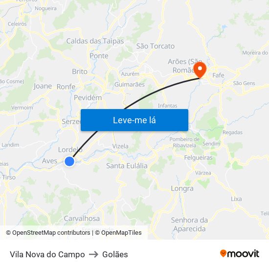 Vila Nova do Campo to Golães map