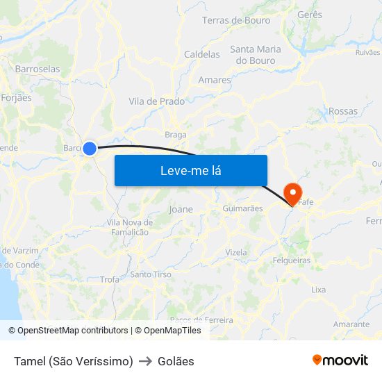 Tamel (São Veríssimo) to Golães map