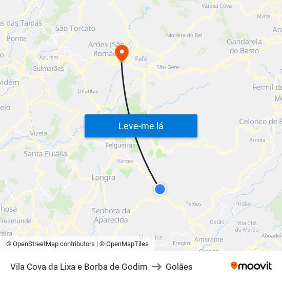 Vila Cova da Lixa e Borba de Godim to Golães map