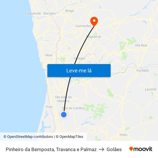 Pinheiro da Bemposta, Travanca e Palmaz to Golães map
