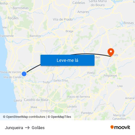Junqueira to Golães map