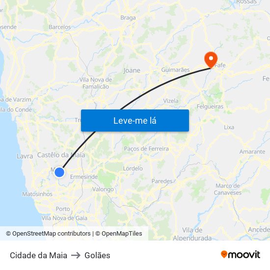 Cidade da Maia to Golães map