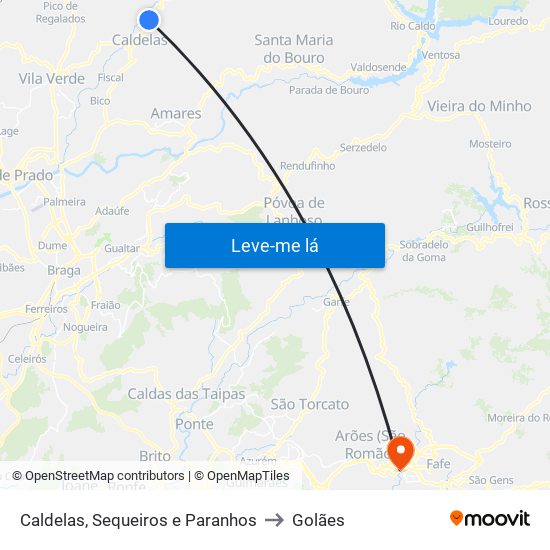 Caldelas, Sequeiros e Paranhos to Golães map