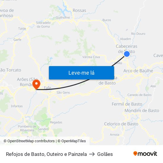 Refojos de Basto, Outeiro e Painzela to Golães map
