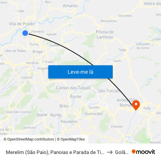 Merelim (São Paio), Panoias e Parada de Tibães to Golães map