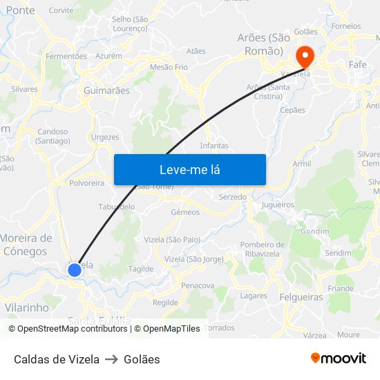 Caldas de Vizela to Golães map