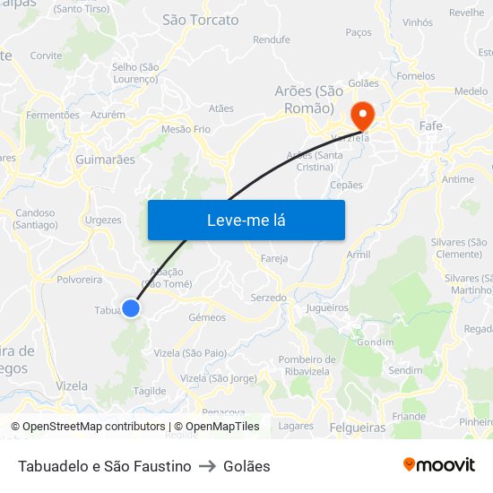 Tabuadelo e São Faustino to Golães map