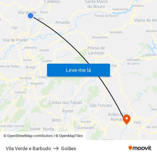 Vila Verde e Barbudo to Golães map