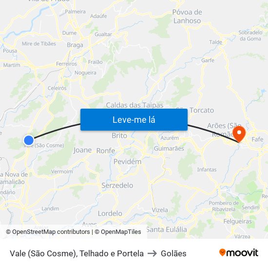 Vale (São Cosme), Telhado e Portela to Golães map