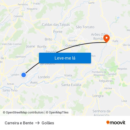 Carreira e Bente to Golães map