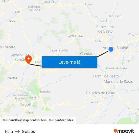 Faia to Golães map