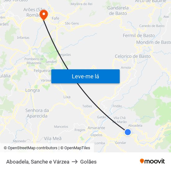 Aboadela, Sanche e Várzea to Golães map