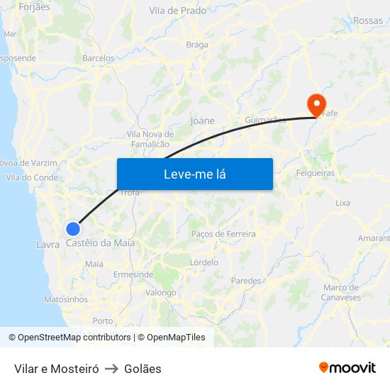 Vilar e Mosteiró to Golães map