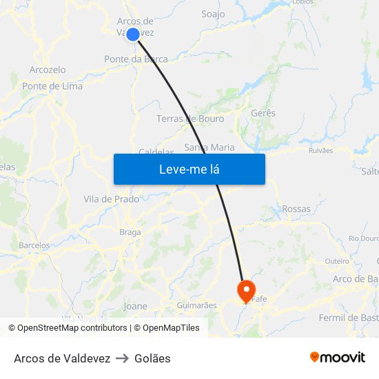 Arcos de Valdevez to Golães map