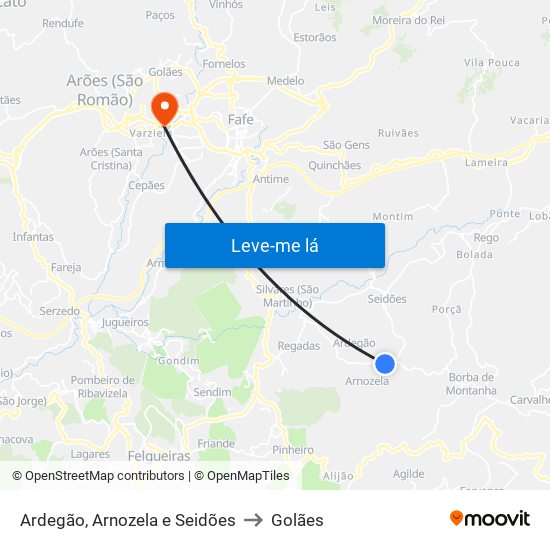 Ardegão, Arnozela e Seidões to Golães map