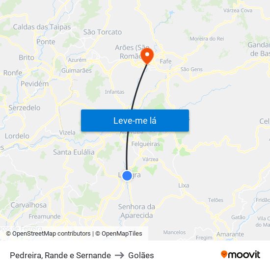 Pedreira, Rande e Sernande to Golães map