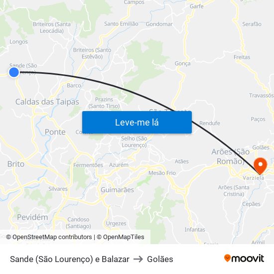 Sande (São Lourenço) e Balazar to Golães map