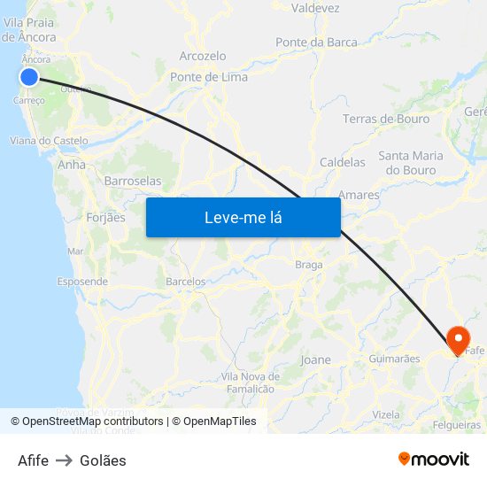 Afife to Golães map