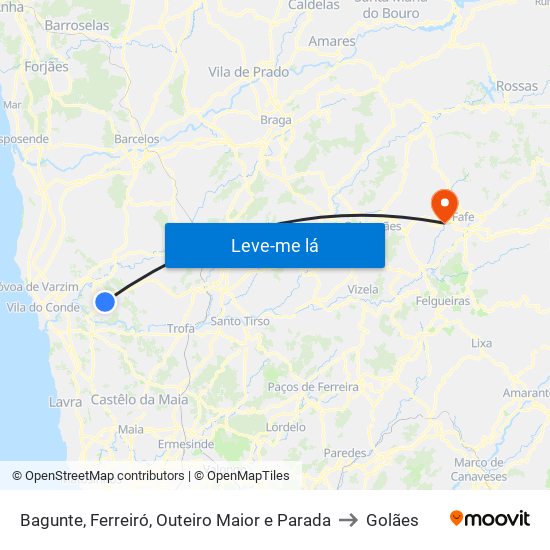 Bagunte, Ferreiró, Outeiro Maior e Parada to Golães map