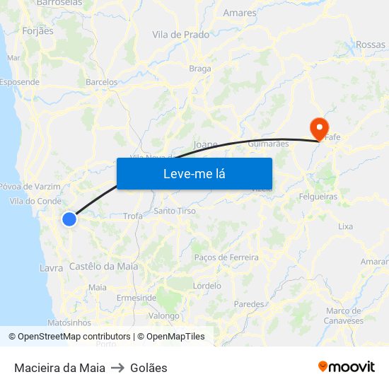 Macieira da Maia to Golães map