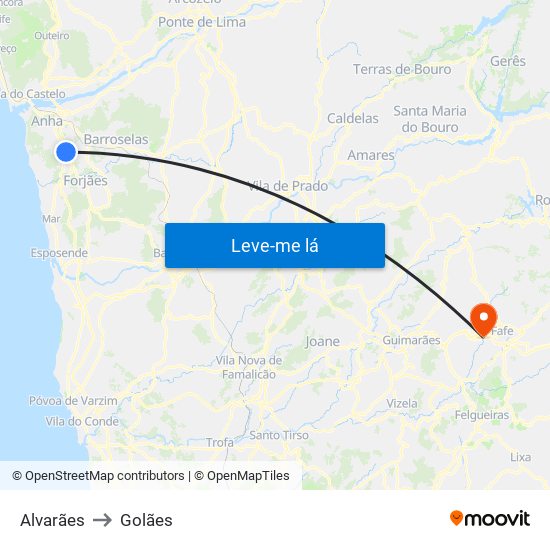 Alvarães to Golães map