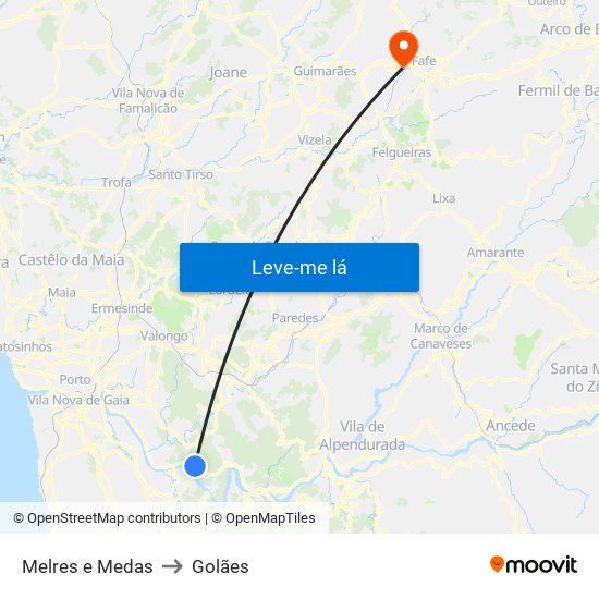 Melres e Medas to Golães map