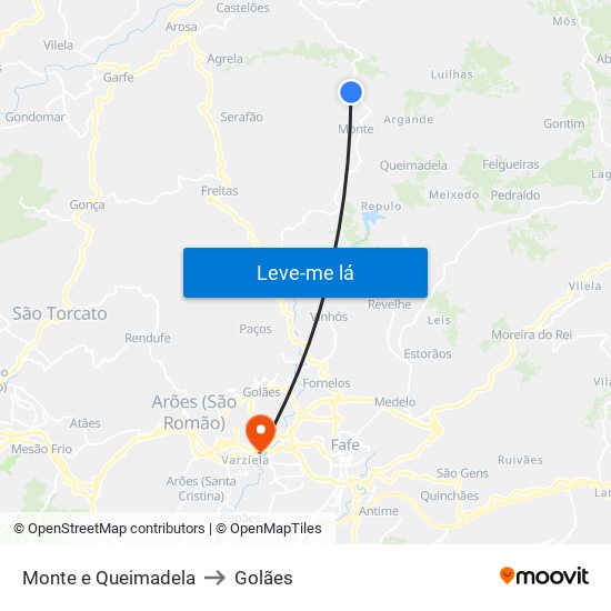 Monte e Queimadela to Golães map