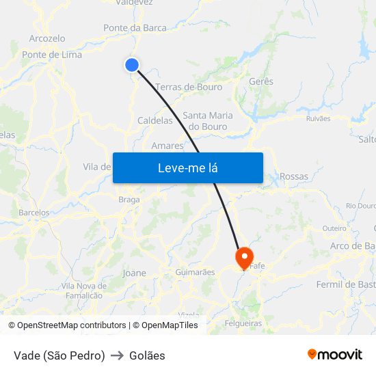 Vade (São Pedro) to Golães map