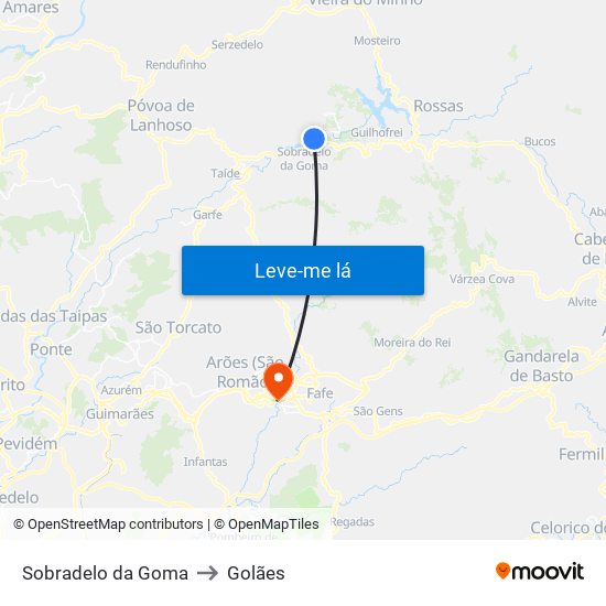 Sobradelo da Goma to Golães map