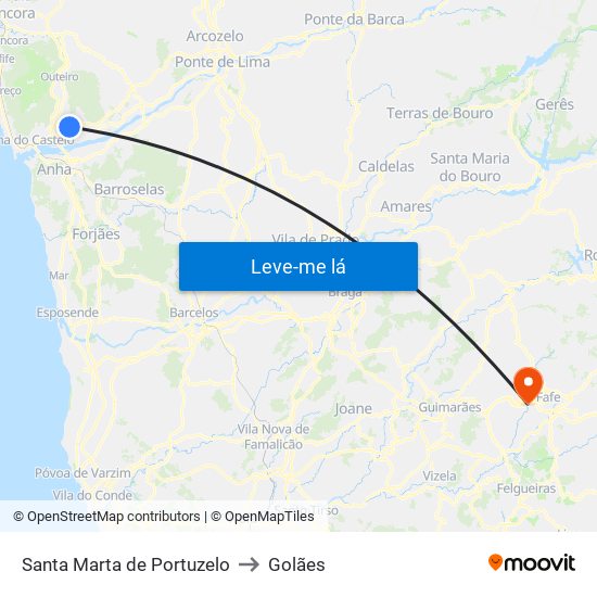 Santa Marta de Portuzelo to Golães map