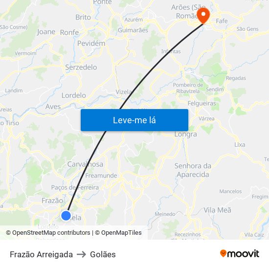 Frazão Arreigada to Golães map