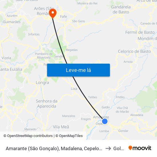 Amarante (São Gonçalo), Madalena, Cepelos e Gatão to Golães map