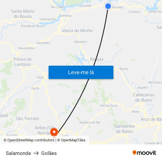 Salamonde to Golães map