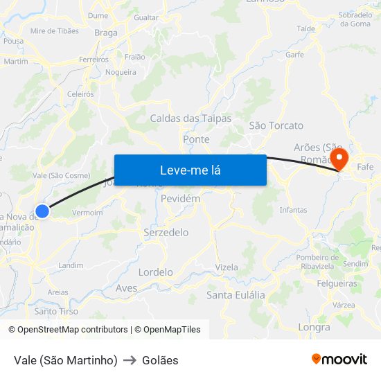 Vale (São Martinho) to Golães map