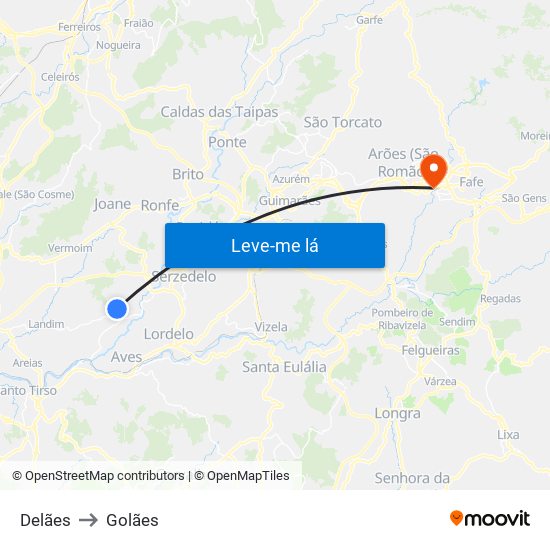 Delães to Golães map