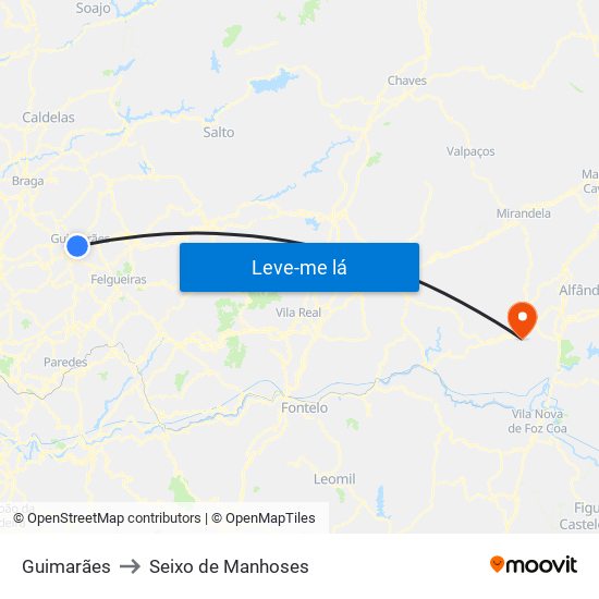 Guimarães to Seixo de Manhoses map