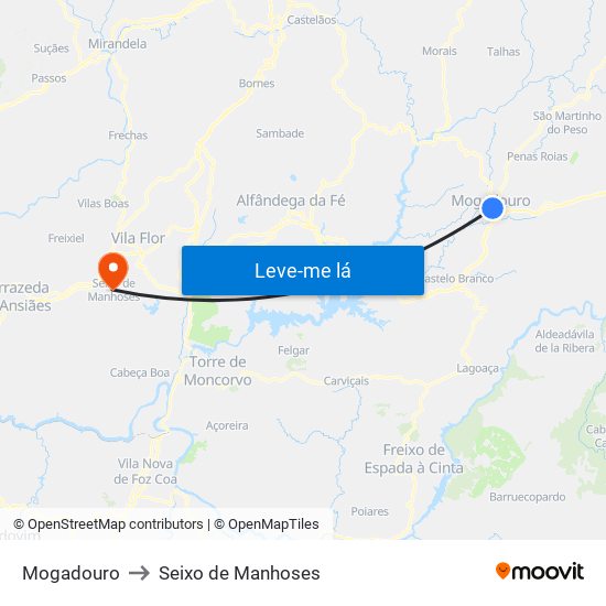 Mogadouro to Seixo de Manhoses map