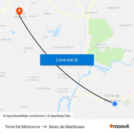 Torre De Moncorvo to Seixo de Manhoses map