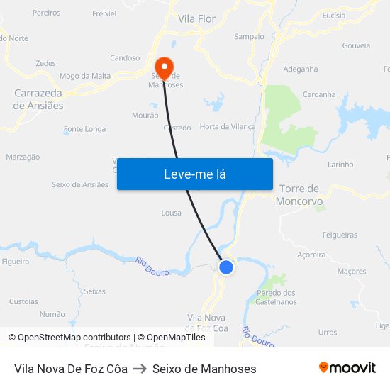 Vila Nova De Foz Côa to Seixo de Manhoses map