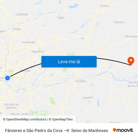 Fânzeres e São Pedro da Cova to Seixo de Manhoses map