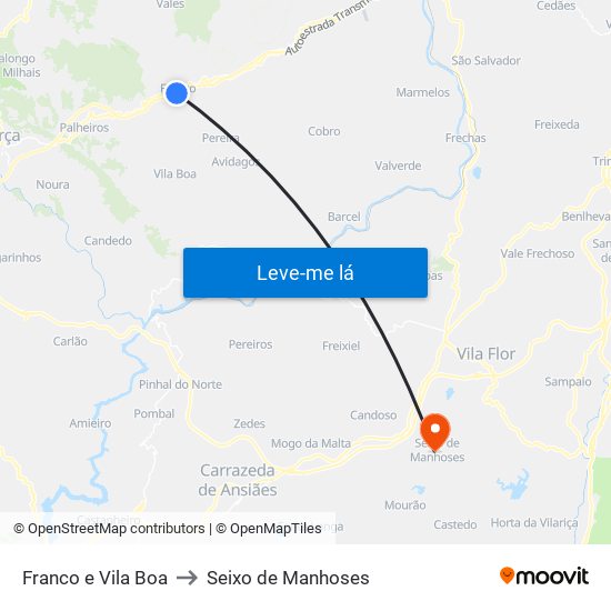 Franco e Vila Boa to Seixo de Manhoses map