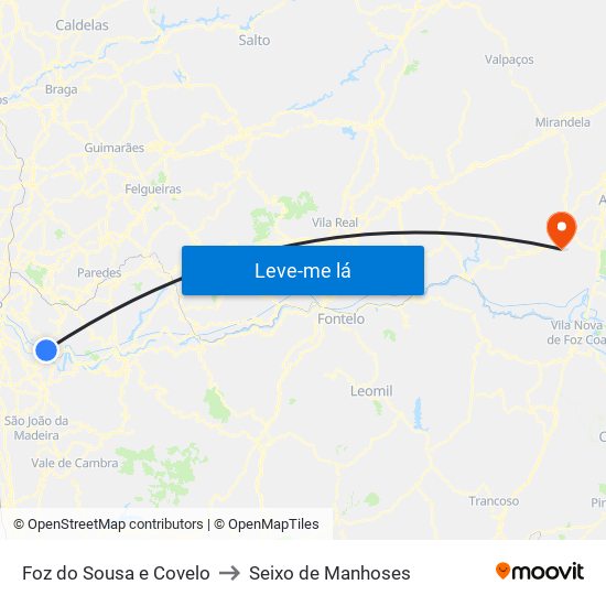 Foz do Sousa e Covelo to Seixo de Manhoses map