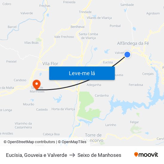 Eucísia, Gouveia e Valverde to Seixo de Manhoses map