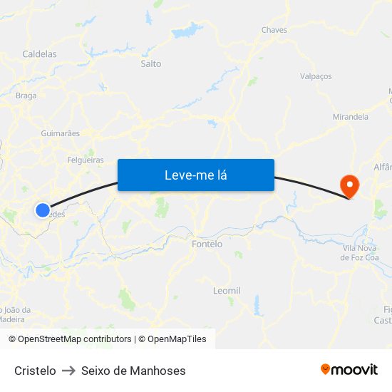 Cristelo to Seixo de Manhoses map