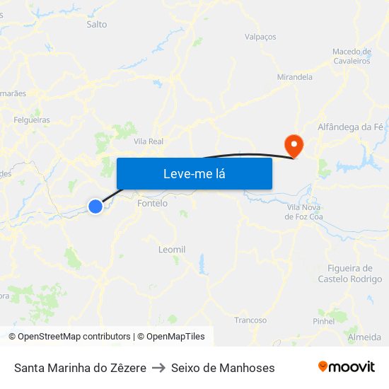 Santa Marinha do Zêzere to Seixo de Manhoses map
