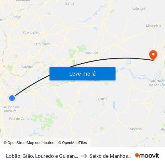 Lobão, Gião, Louredo e Guisande to Seixo de Manhoses map