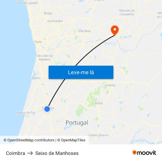 Coimbra to Seixo de Manhoses map