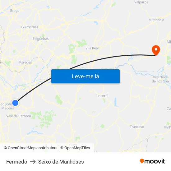 Fermedo to Seixo de Manhoses map