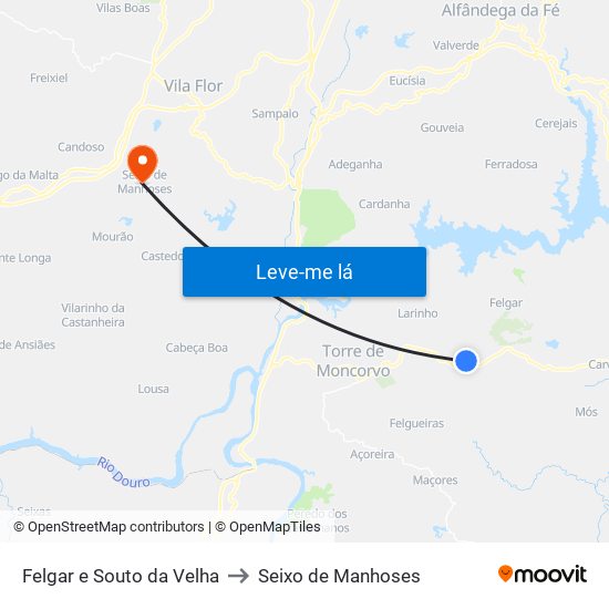 Felgar e Souto da Velha to Seixo de Manhoses map